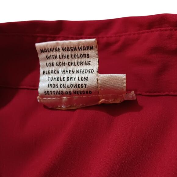 FRED DAVID Stretch Button Front Shirt Blouse Top S Darts‎ Red 3/4 Sleeves Career - Picture 7 of 10